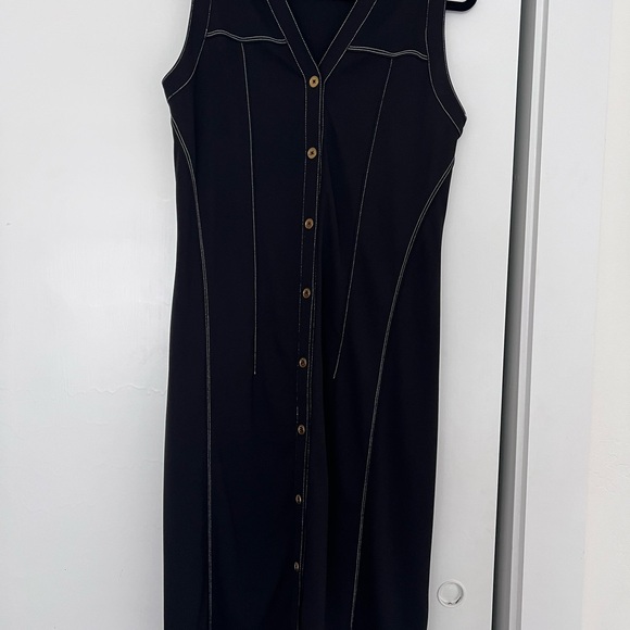 Donna Karan Black Midi Dress with Button Detail - Picture 1 of 3